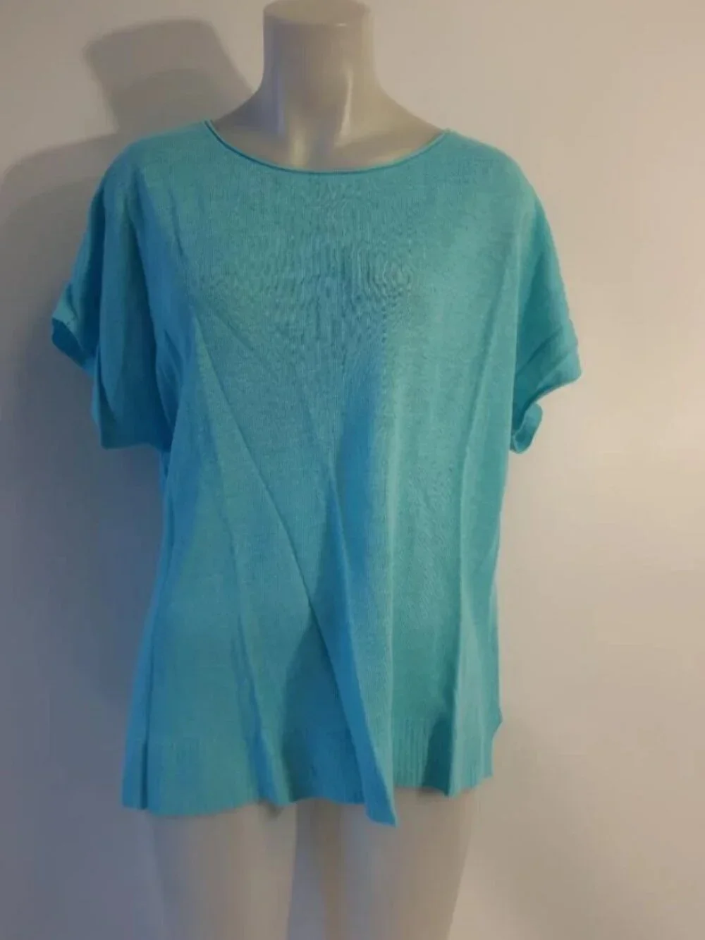 Women Eileen Fisher 100% Linen Turquoise Short Sleeve Sweater M - Picture 1 of 5